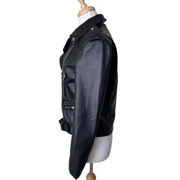 GREY LAB Faux Leather Biker Jacket Black Silver Hardware Size SMALL - Picture 8 of 11